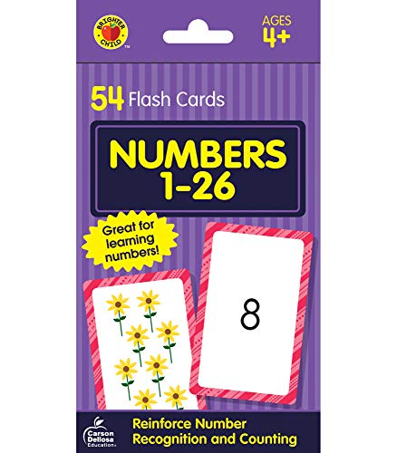 Product Cover Carson Dellosa - Numbers 1 to 26 Flash Cards - 54 Cards for Recognizing Digits and Counting for Preschool Toddlers, Ages 4+ (Brighter Child Flash Cards)