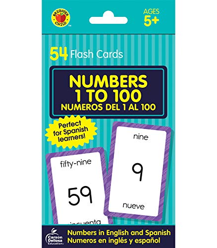 Product Cover Carson Dellosa - Numbers 1 to 100 / Numeros 1 al 100 Flash Cards - ESL Bilingual Spanish Counting Cards for Kindergarten Toddlers and Kids, Ages 5+ (Brighter Child Flash Cards)