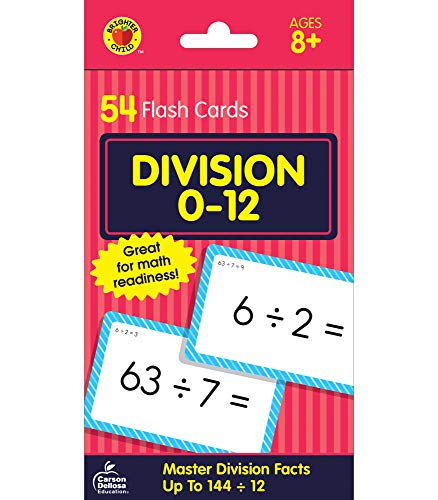 Product Cover Carson Dellosa - Division Flash Cards Facts 0 to 12 - 54 Cards with 100 Problems for 3rd and 4th Grade Math, Ages 8+ with Bonus Game Card