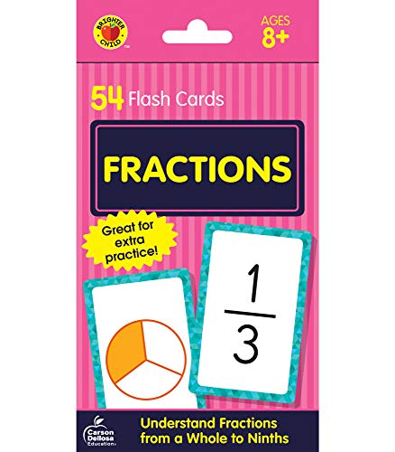 Product Cover Carson Dellosa - Fractions Flash Cards - 54 Basic Math Cards for Learning Fractions 1/1 to 9/9 for 3rd, 4th and 5th Grade Arithmetic, Ages 8+