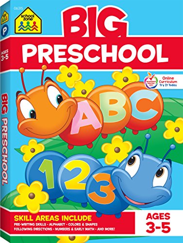 Product Cover School Zone - Big Preschool Workbook - Ages 3 - 5, Colors, Shapes, Numbers 1-10, Alphabet, Pre-Writing, Pre-Reading, Phonics, and More (School Zone Big Workbook Series)