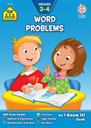 Product Cover School Zone - Word Problems Workbook - 32 Pages, Ages 8 to 10, Grades 3 to 4, Addition, Subtraction, Multiplication, Math, Story Problems, Reading, and More (School Zone I Know It!® Workbook Series)