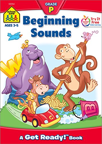 Product Cover School Zone - Beginning Sounds Workbook - Ages 3 to 5, Preschool to Kindergarten, Letter-Object and Letter-Sound Association, Letter Sounds, Alphabet, and More (School Zone Get Ready!TM Book Series)