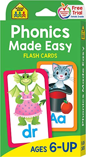 Product Cover School Zone - Phonics Made Easy Flash Cards - Ages 6 and Up, Preschool to 2nd Grade, Short Vowels, Long Vowels, Word-Picture Recognition, and More