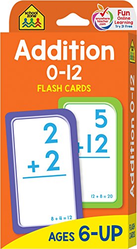 Product Cover School Zone - Addition 0-12 Flash Cards - Ages 6 and Up, 1st Grade, 2nd Grade, Numbers 0-12, Math, Problem Solving, Addition Problems, Counting, and More