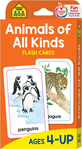 Product Cover School Zone - Animals of All Kinds Flash Cards - Ages 4 and Up, Animal Names & Classes, Animal Facts and Information, Word-Picture Recognition, and More