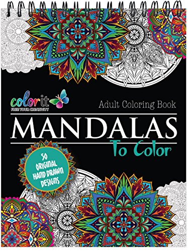 Product Cover Mandala Coloring Book For Adults With Thick Artist Quality Paper, Hardback Covers, and Spiral Binding by ColorIt