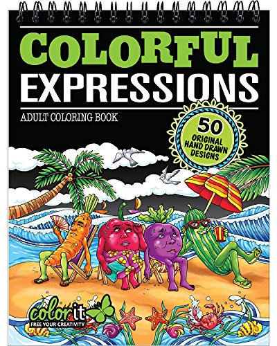 Product Cover Colorful Expressions Adult Coloring Book - Features 50 Original Hand Drawn Idiom Inspired Designs Printed on Artist Quality Paper with Hardback ... Pages, and Bonus Blotter by ColorIt
