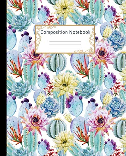 Product Cover Composition Notebook: Wide Ruled Lined Paper Notebook Journal: Pretty Watercolor Cactus Workbook for Girls Kids Teens Students for Back to School and Home College Writing Notes
