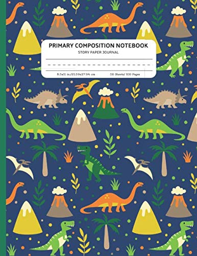 Product Cover Primary Composition Notebook Story Paper Journal: Dotted Midline and Picture Space | Grades K-2 School Exercise Book | 100 Story Pages | Dinosaur (Dinosaur Primary Composition Notebooks)
