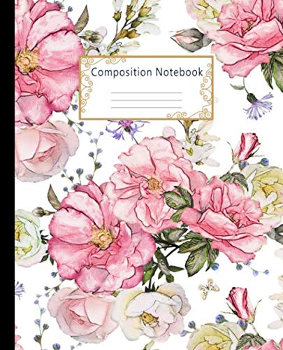 Product Cover Composition Notebook: Wide Ruled Lined Paper Notebook Journal: Watercolor Pink Roses Workbook for Boys Girls Kids Teens Students for Back to School and Home College Writing Notes