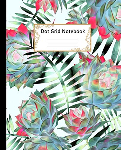 Product Cover Dot grid Notebook: Wide Ruled Lined Paper Notebook Journal: Pretty Cactus and Leaves Workbook for Girls Kids Teens Students for Back to School and Home College Writing Notes