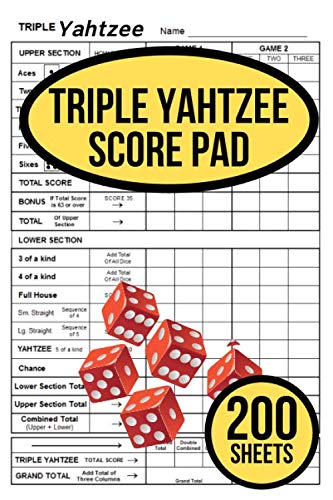 Product Cover 200 TRIPLE Yahtzee Score Pads for TRIPLE Yahtzee: 200 TRIPLE Yahtzee Score Sheet, Convenient Size For Triple Yahtzee Game, Triple Yahtzee Game Record Score Keeper Book, Score Card