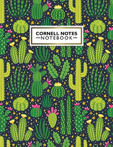 Product Cover Cornell Notes Notebook: Cute Cornell Note Paper Notebook. Nifty Large College Ruled Medium Lined Journal Note Taking System for School and University - Green Tropical Cacti & Succulents