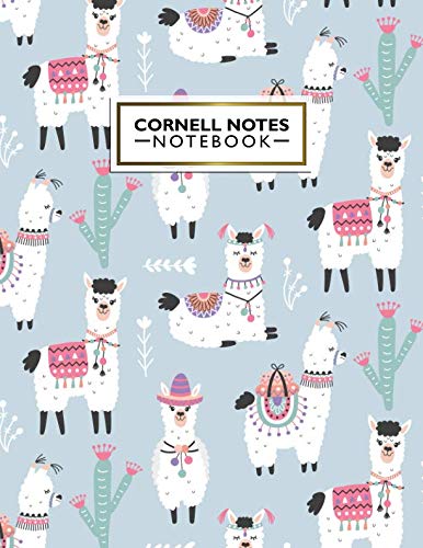 Product Cover Cornell Notes Notebook: Pretty Cornell Note Paper Notebook. Cute Large College Ruled Medium Lined Journal Note Taking System for School and University - Peruvian Alpaca & Cactus Llama Print