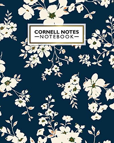Product Cover Cornell Notes Notebook: Cute Large Cornell Note Paper Notebook. College Ruled Medium Lined Journal Note Taking System for School, College & University - Nifty Black & White Floral Print