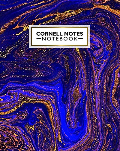Product Cover Cornell Notes Notebook: Cute Cornell Note Paper Notebook. Nifty Large College Ruled Medium Lined Journal Note Taking System for School and University - Trendy Acrylic Blue & Gold Print