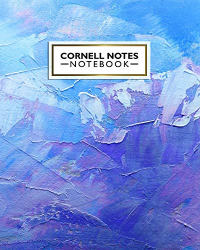 Product Cover Cornell Notes Notebook: Nifty Large Cornell Note Paper Notebook. Cute College Ruled Medium Lined Journal Note Taking System for School and University - Trendy Blue & Purple Oil Paint Print