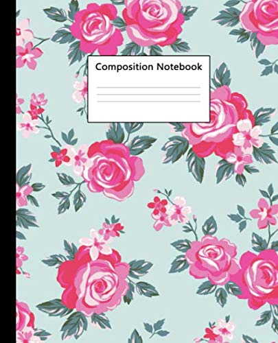 Product Cover Composition Notebook: Cute Wide Ruled Paper Notebook Journal | Nifty Turquoise & Pink Rose Wide Blank Lined Workbook for Teens Kids Students Girls for Home School College for Writing Notes.
