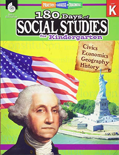 Product Cover 180 Days of Social Studies: Grade K - Daily Social Studies Workbook for Classroom and Home, Cool and Fun Civics Practice, Kindergarten Elementary School Level History Activities Created by Teachers