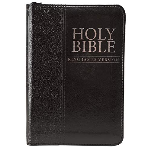 Product Cover KJV Holy Bible, Mini Pocket Bible - Zippered Black Faux Leather Bible w/Ribbon Marker, King James Version
