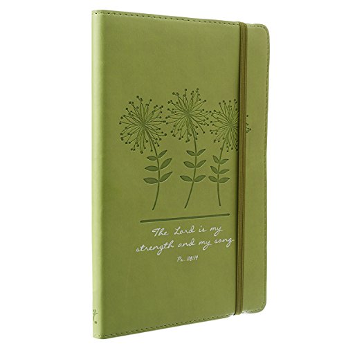 Product Cover Christian Art Gifts Green Faux Leather Journal | My Strength and Song - Psalm 118:24 | Flexcover Inspirational Notebook w/Elastic Closure 160 Lined Pages w/Scripture, 5.8 x 8.5 Inches