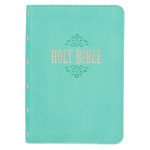 Product Cover KJV Holy Bible, Large Print Compact Bible, Teal Faux Leather Bible w/Ribbon Marker, Red Letter Edition, King James Version