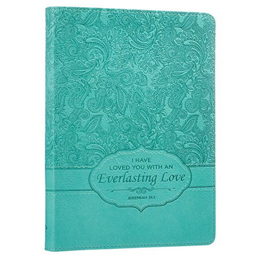 Product Cover Christian Art Gifts Teal Faux Leather Journal | Everlasting Love Jeremiah 31:3 | Handy-sized Flexcover Inspirational Notebook w/Ribbon Marker 240 Lined Pages, Gilt Edges, 5.5 x 7 Inches