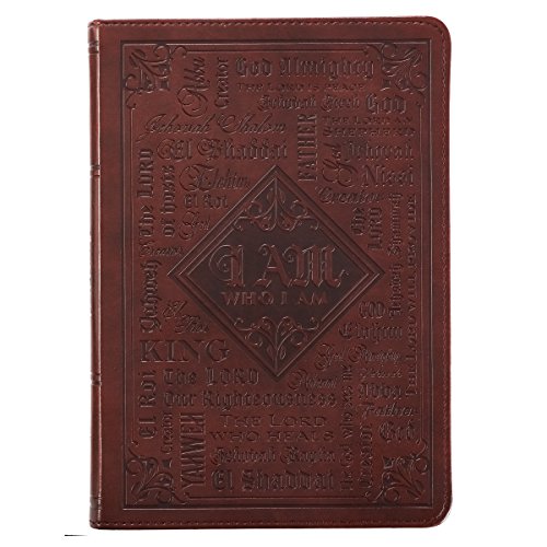 Product Cover Christian Art Gifts Brown Faux Leather Journal | Names Of God Exodus 34:6 Bible Verse | Flexcover Inspirational Notebook w/Ribbon Marker and Lined Pages, 6 x 8.5 Inches