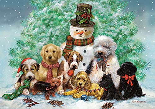 Product Cover Puppies and Snowman (Christmas Cards, Holiday Cards, Greeting Cards)