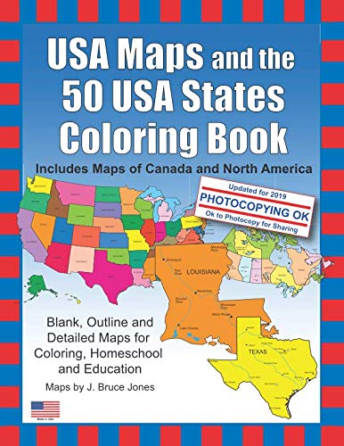 Product Cover USA Maps and the 50 USA States Coloring Book: Includes Maps of Canada and North America