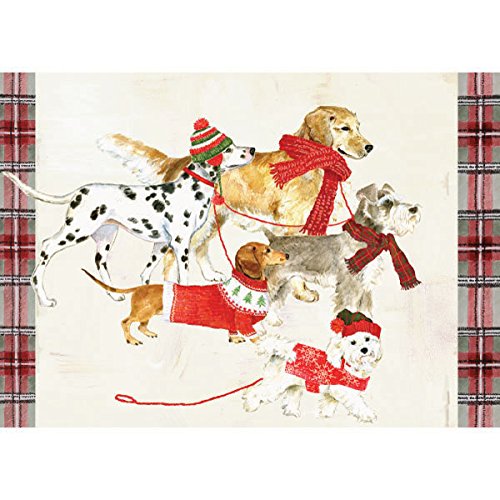 Product Cover Graphique Dog Party Boxed Cards - 15 Embellished Glitter Holiday Cards of Dogs in Scarves, Christmas Cards Includes Matching Envelopes and Storage Box, 4.75