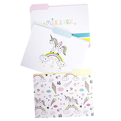 Product Cover Graphique Magic Unicorn File Folder Set - Includes 9 Folders with 3 Unique Colorful Designs, Embellished w/Gold Foil on Durable Triple-Scored Coated Cardstock, 11.75