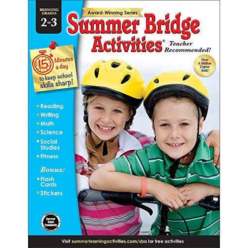 Product Cover Summer Bridge Activities - Grades 2 - 3, Workbook for Summer Learning Loss, Math, Reading, Writing and More with Flash Cards and Stickers