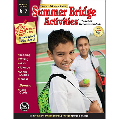 Product Cover Summer Bridge Activities - Grades 6 - 7, Workbook for Summer Learning Loss, Math, Reading, Writing and More with Flash Cards