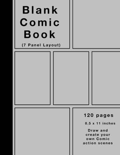 Product Cover Blank Comic Book: 120 pages, 7 panel, Silver cover, White Paper, Draw your own Comics