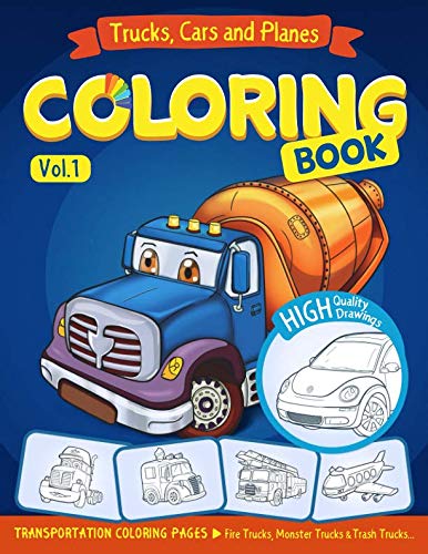 Product Cover Trucks, Planes and Cars Coloring Book: Cars coloring book for kids & toddlers - activity books for preschooler - coloring book for Boys, Girls, Fun, ... book for kids ages 2-4 4-8) (Volume 1)