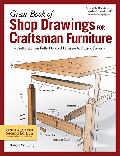 Product Cover Great Book of Shop Drawings for Craftsman Furniture, Revised & Expanded Second Edition: Authentic and Fully Detailed Plans for 61 Classic Pieces (Fox Chapel Publishing) Complete Full-Perspective Views