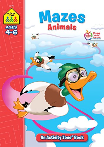Product Cover School Zone - Mazes Animals Workbook - Ages 4 to 6, Eye-Hand Coordination, Patience, Focus, Illustrations, and More (School Zone Activity Zone® Workbook Series)