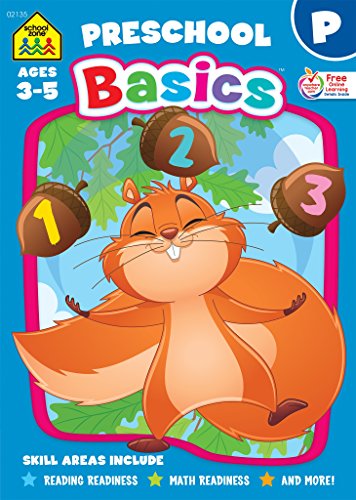 Product Cover School Zone - Preschool Basics Workbook - 32 Pages, Ages 3 to 5, Preschool to Kindergarten, School Readiness, Opposites, Beginning Sounds, Counting, and More (School Zone Basics Workbook Series)