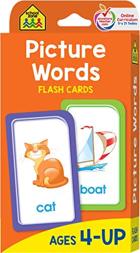 Product Cover School Zone - Picture Words Flash Cards - Ages 4 and Up, Preschool to Kindergarten, Phonics, Early Reading Words, Sight Words, Word-Picture Recognition, and More