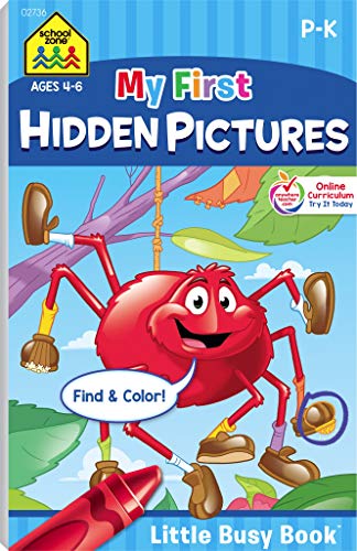 Product Cover School Zone - My First Hidden Pictures Workbook - Ages 4 to 6, Preschool to Kindergarten, Activity Pad, Search & Find, Picture Puzzles, Coloring, and More (School Zone Little Busy BookTM Series)