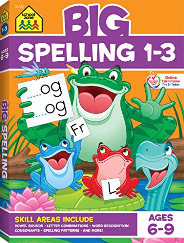 Product Cover School Zone - Big Spelling Grades 1-3 Workbook - Ages 6 to 9, Letter Sounds, Consonants, Puzzles, and More (School Zone Big Workbook Series)