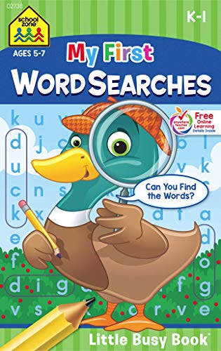 Product Cover School Zone - My First Word Searches Workbook - Ages 5 to 7, Kindergarten to 1st Grade, Activity Pad, Search & Find, Word Puzzles, and More (School Zone Little Busy BookTM Series)