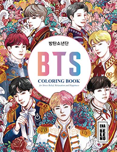 Product Cover BTS Coloring Book for Stress Relief, Happiness and Relaxation: 방탄소년단 for ARMY and KPOP lovers Love Yourself Book 8.5 in by 11 in Size - Hand-drawn ... Jin, RM, JHope, Suga, Jimin, V, and Jungkook