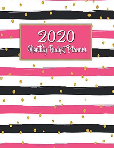 Product Cover Monthly Budget Planner: DATED Large Annual Financial Personal Budget Planner And Tracker With Inspirational Quotes Hot Pink Black Stripe (2020 Budget Planning)