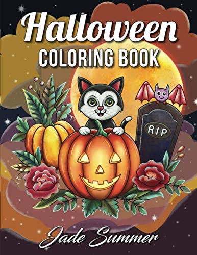 Product Cover Halloween Coloring Book: An Adult Coloring Book with Beautiful Flowers, Adorable Animals, Spooky Characters, and Relaxing Fall Designs