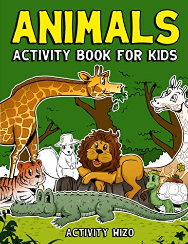 Product Cover Animals Activity Book For Kids: Coloring, Dot to Dot, Mazes, and More for Ages 4-8 (Fun Activities for Kids)