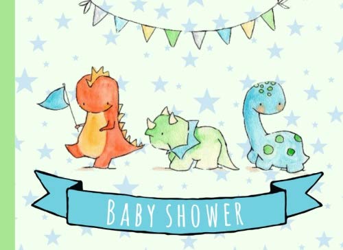 Product Cover Baby Shower: Guest book,Dinosaur,With gift log,Tracker,Record, Keepsake,Memory,Write Predictions & Advise, Space for picture,Green