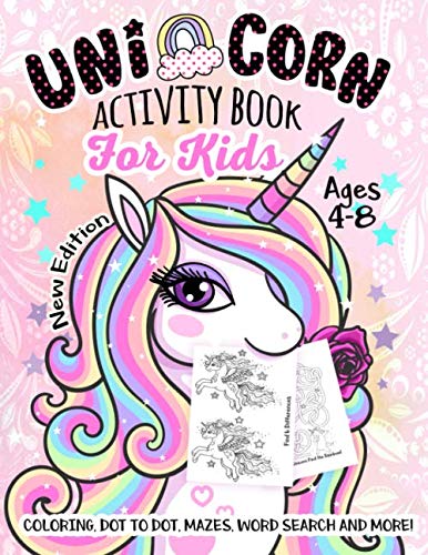 Product Cover Unicorn Activity Book for Kids Ages 4-8: A Fun Kid Workbook Game For Learning, Coloring, Dot To Dot, Mazes, Word Search and More!